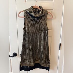 Gianni Bini Metallic Knit Cowl Neck Tunic — Gold & Black